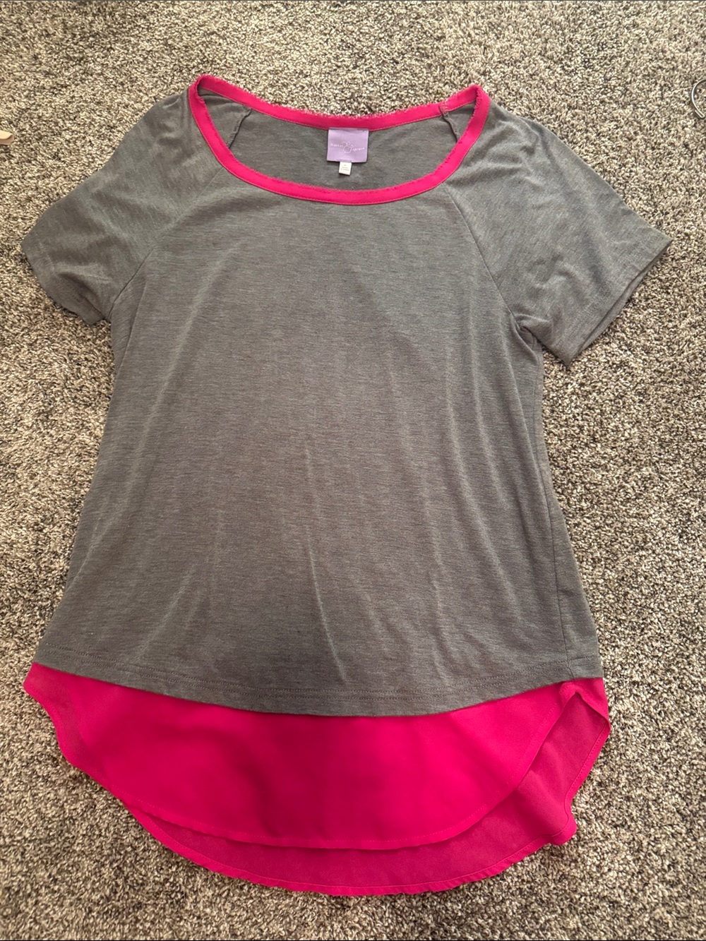 Mixed Media Gray & Hot Pink Layered Hem Tee